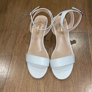 Small block heel white sandals